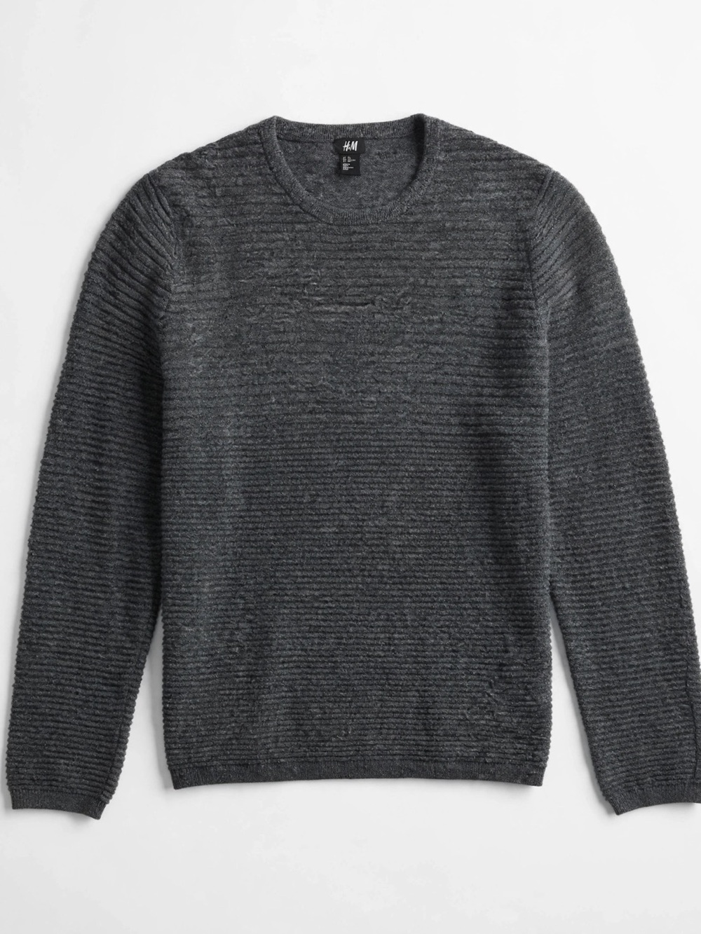 H&M Men's Dark Gray Ribbed Crewneck Sweater